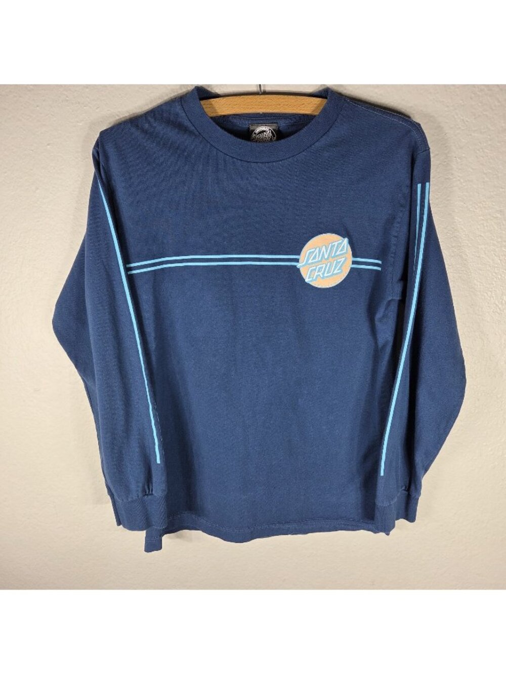 Santa Cruz Skateboards Mens Small T-Shirt Blue Long Sleeve Skate Tee Logo